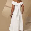 VESTIDO RAVENA MIDI OMBRO A OMBRO LAÇO NAS COSTAS - OFF WHITE
