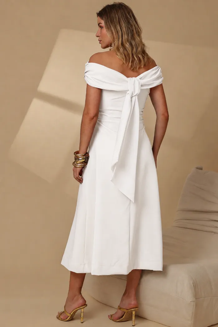 VESTIDO RAVENA MIDI OMBRO A OMBRO LAÇO NAS COSTAS - OFF WHITE