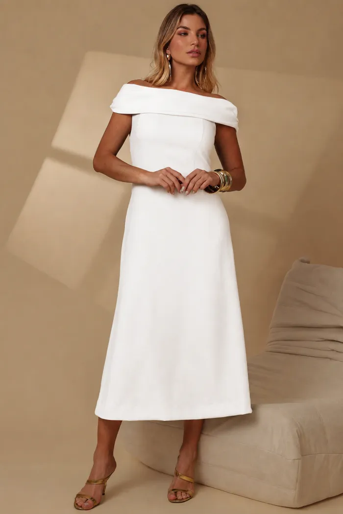 VESTIDO RAVENA MIDI OMBRO A OMBRO LAÇO NAS COSTAS - OFF WHITE