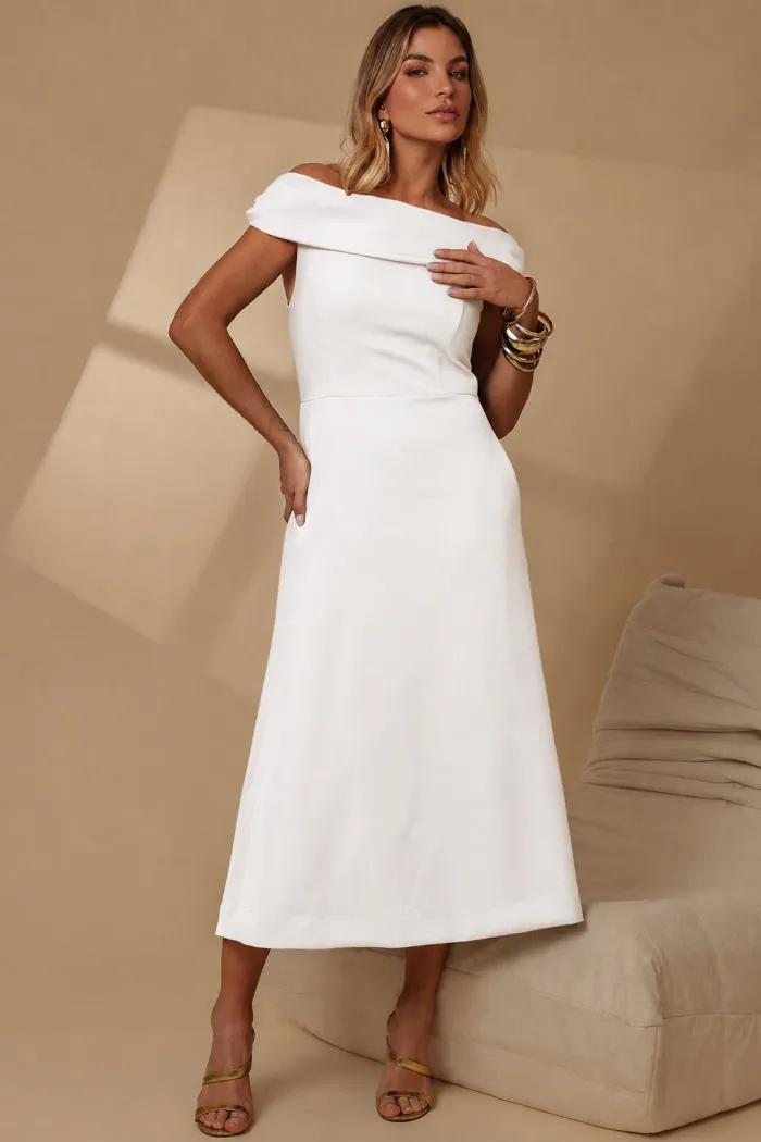 VESTIDO RAVENA MIDI OMBRO A OMBRO LAÇO NAS COSTAS - OFF WHITE