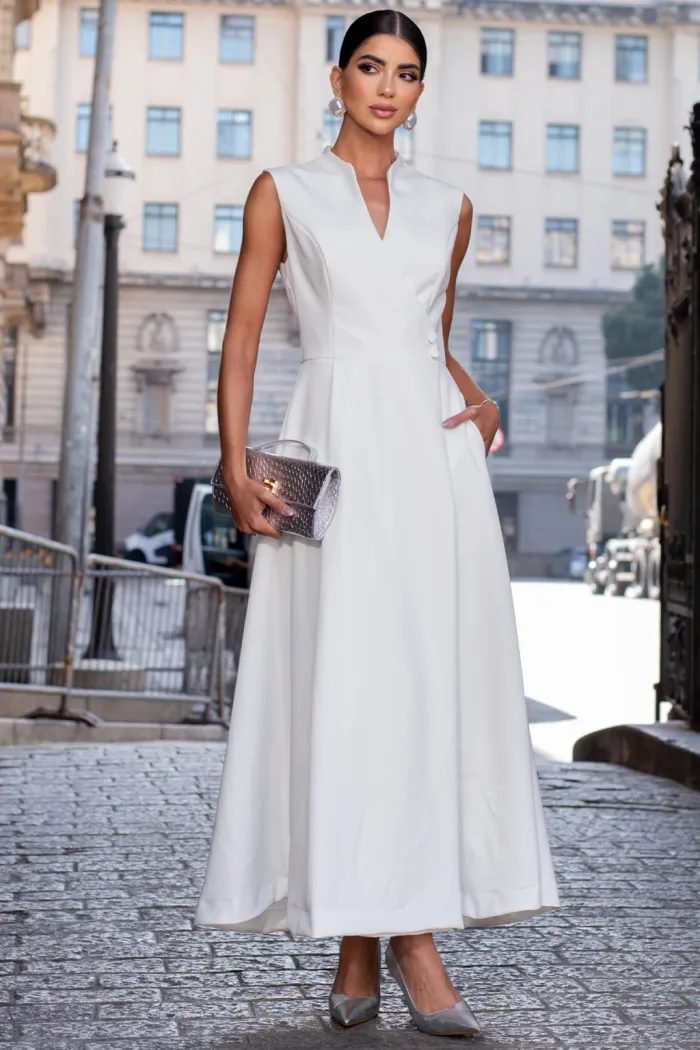 VESTIDO SASHA MIDI DECOTE TRANSPASSADO - OFF WHITE