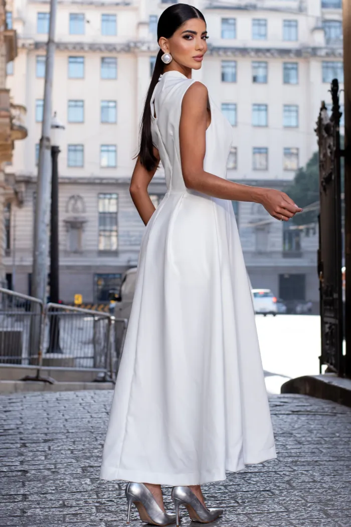 VESTIDO SASHA MIDI DECOTE TRANSPASSADO - OFF WHITE