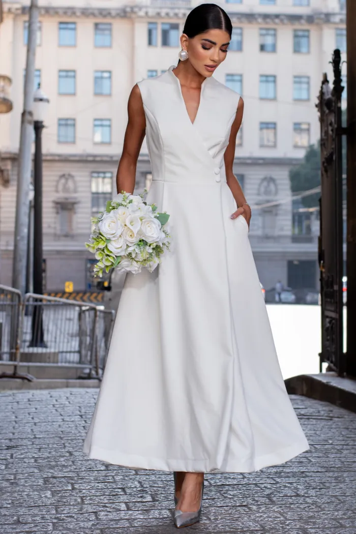 VESTIDO SASHA MIDI DECOTE TRANSPASSADO - OFF WHITE