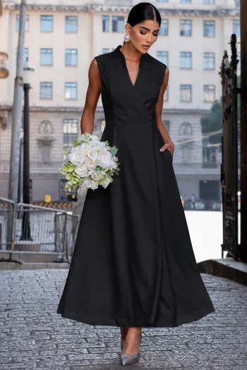 VESTIDO SASHA MIDI DECOTE TRANSPASSADO - PRETO
