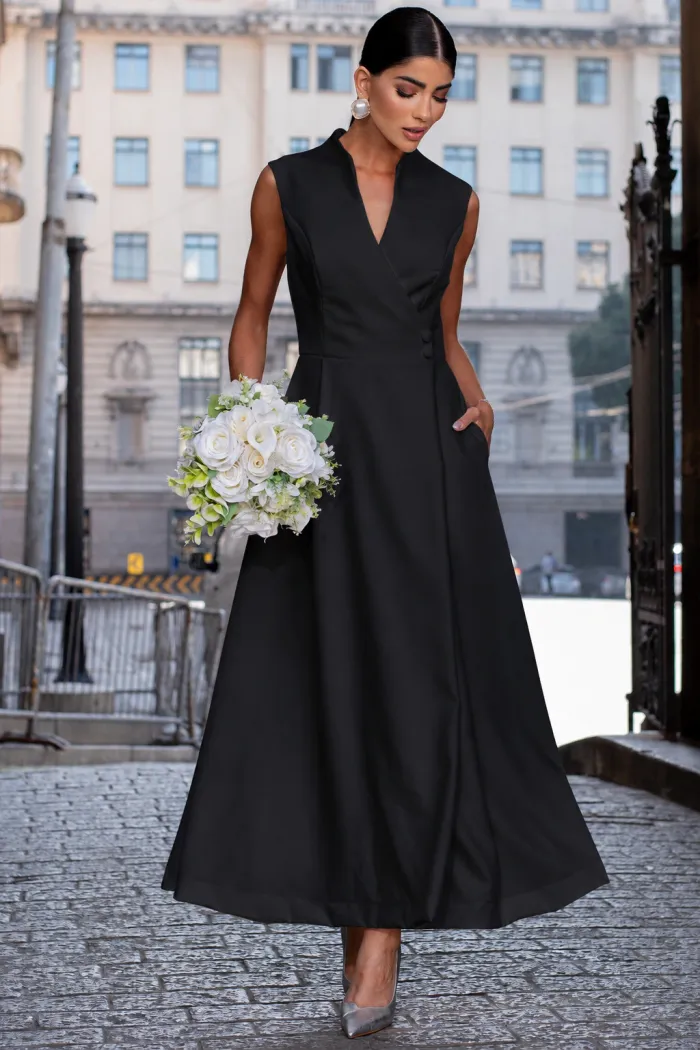 VESTIDO SASHA MIDI DECOTE TRANSPASSADO - PRETO