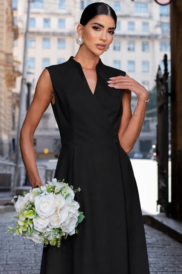 VESTIDO SASHA MIDI DECOTE TRANSPASSADO - PRETO