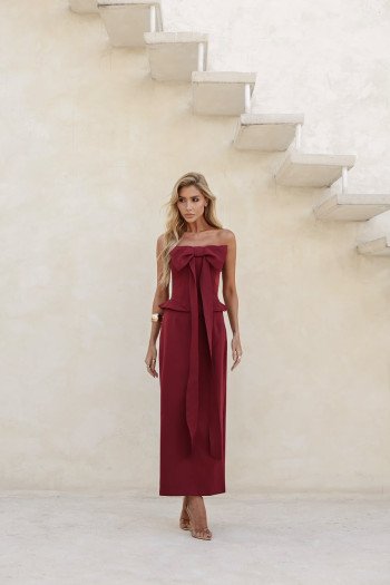 VESTIDO SEPHORA LAÇO BUSTO LONGUETE - BORDÔ