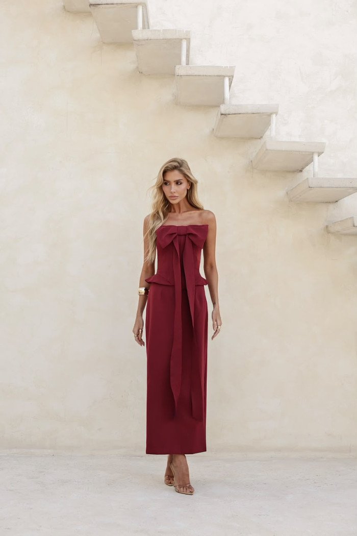 VESTIDO SEPHORA LAÇO BUSTO LONGUETE - BORDÔ