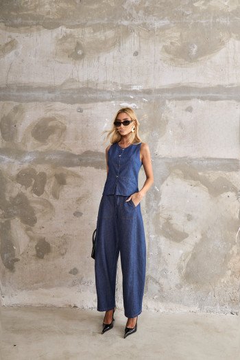 CONJUNTO THALITA COLETE E CALÇA BAREL JEANS - LAVAGEM CLARA