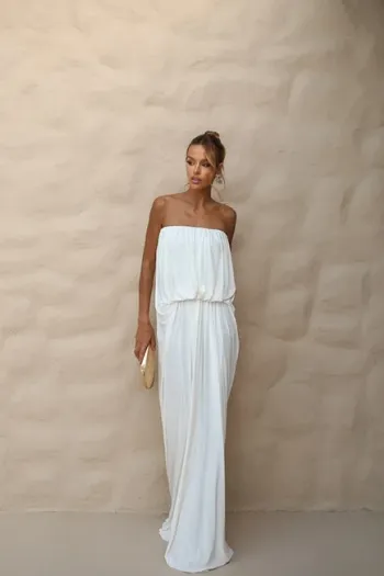 VESTIDO JUJU LONGO BLUSÊ DRAPEADO - BRANCO