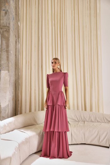 VESTIDO CHARLOTE LONGO CAMADAS - ROSÉ