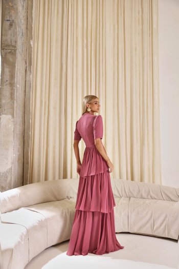 VESTIDO CHARLOTE LONGO CAMADAS - ROSÉ