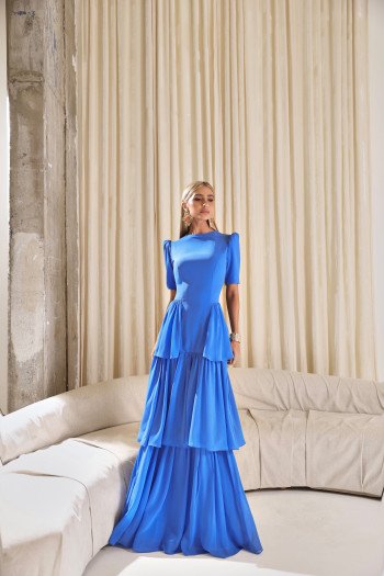 VESTIDO CHARLOTE LONGO CAMADAS - AZUL OCEAN