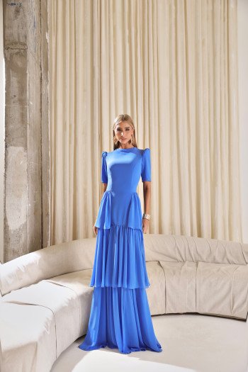VESTIDO CHARLOTE LONGO CAMADAS - AZUL OCEAN
