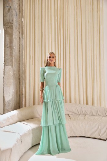 VESTIDO CHARLOTE LONGO CAMADAS - VERDE MENTA