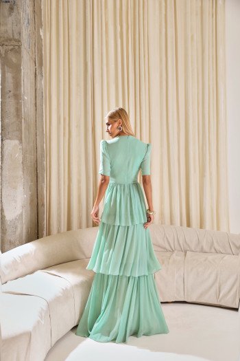 VESTIDO CHARLOTE LONGO CAMADAS - VERDE MENTA