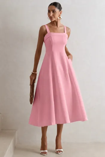VESTIDO TEODORA COM ALÇA E BOLSOS - ROSA CLARO