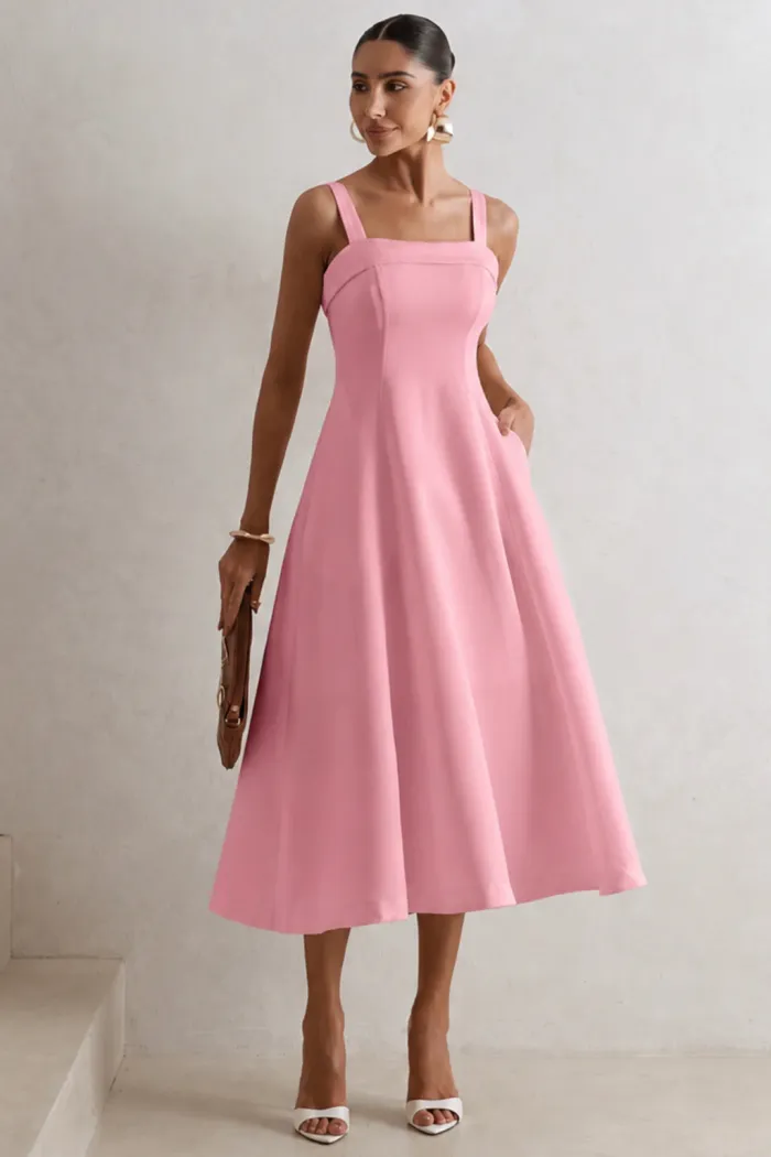 VESTIDO TEODORA COM ALÇA E BOLSOS - ROSA CLARO