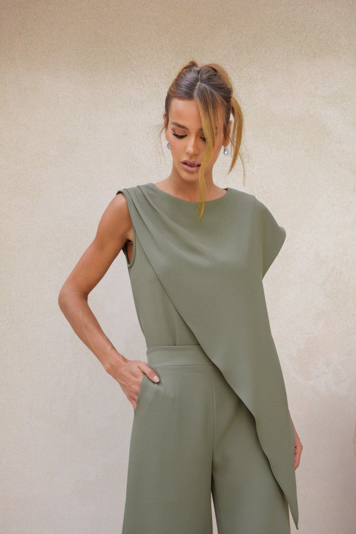 CONJUNTO LÁIS BLUSA ASSIMÉTRICA - ERVA DOCE