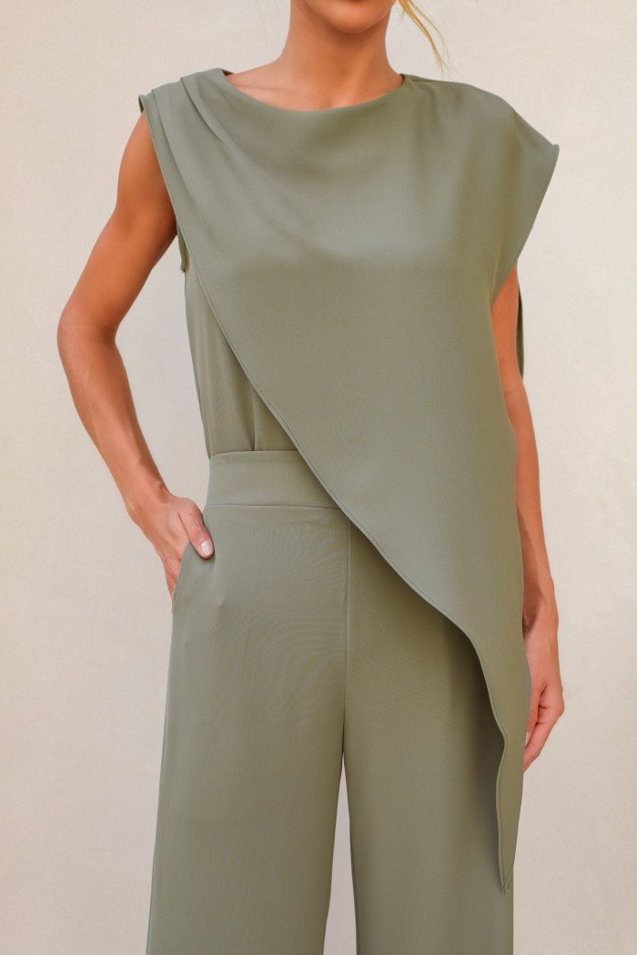 CONJUNTO LÁIS BLUSA ASSIMÉTRICA - ERVA DOCE