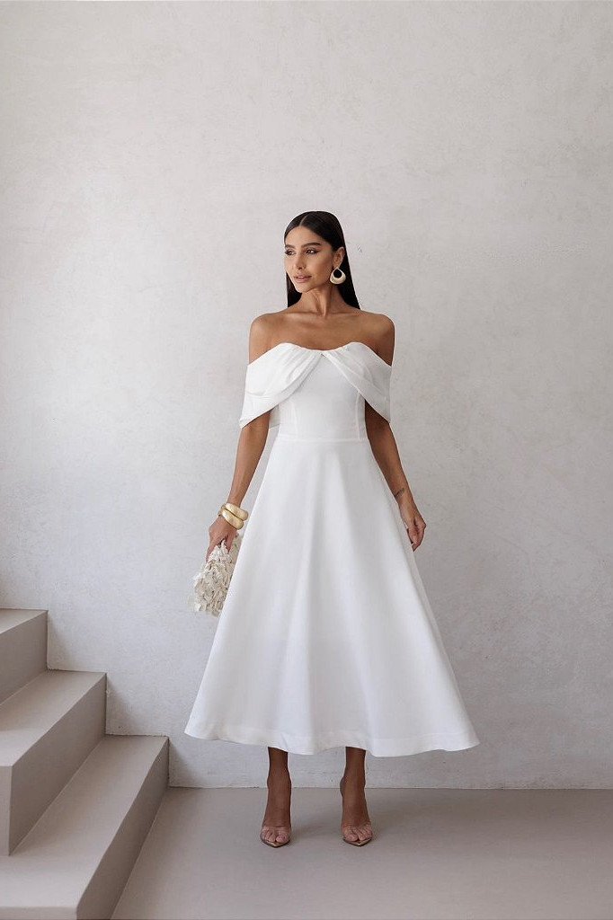 VESTIDO VANESSA MIDI OMBRO A OMBRO - OFF WHITE