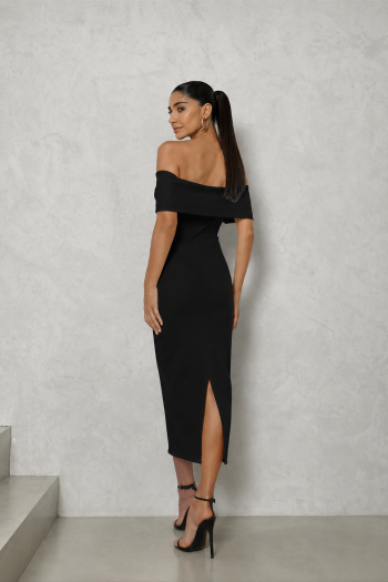 VESTIDO JENNIFER CANELADO OMBRO A OMBRO - PRETO