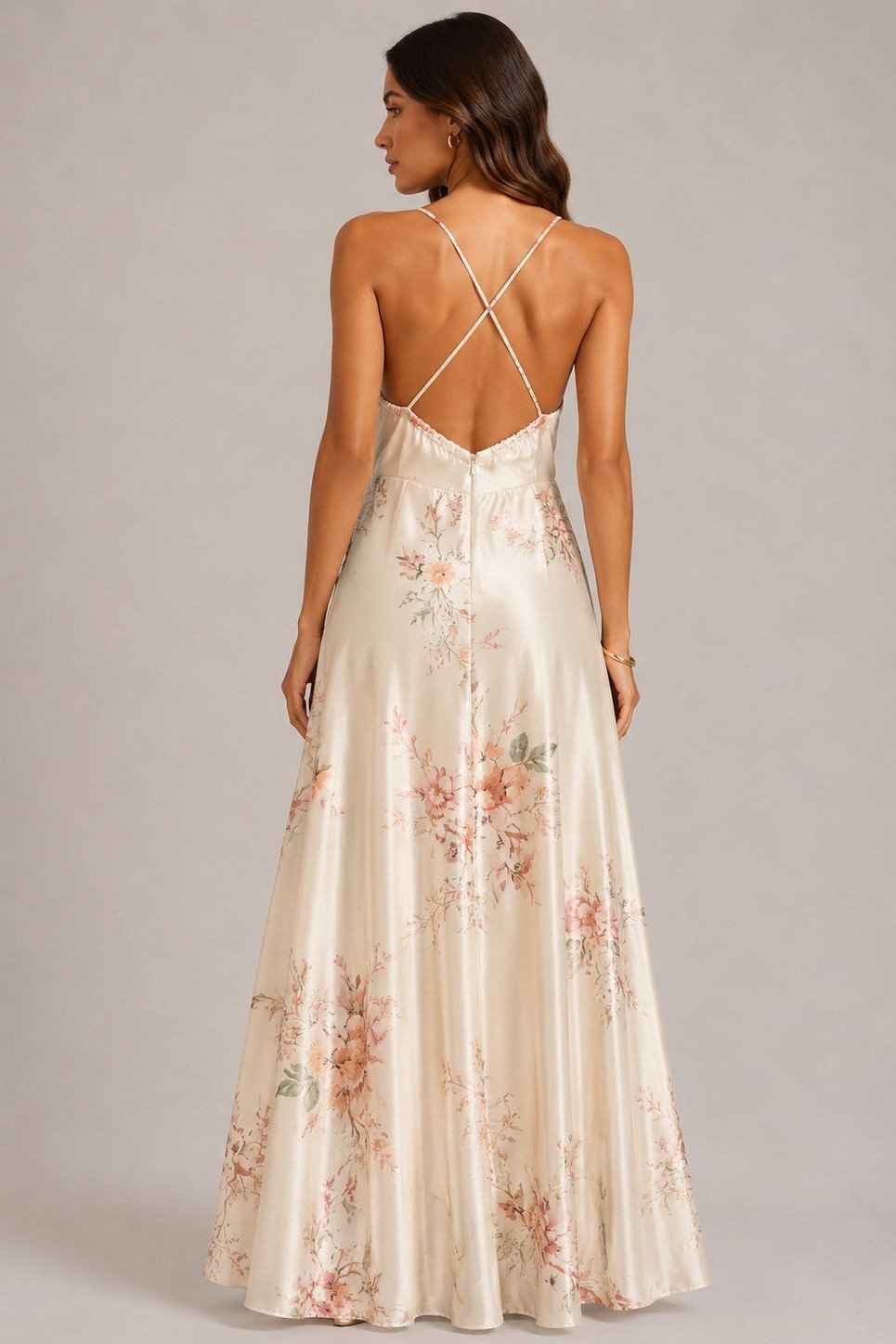 VESTIDO ESTAMPADO ACETINADO TUANE - CHAMPAGNE
