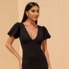 VESTIDO CLARA MIDI MANGA BALONÊ  - PRETO
