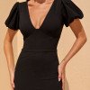 VESTIDO CLARA MIDI MANGA BALONÊ  - PRETO