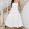 VESTIDO MIDI AMANDA DETALHE VAZADO COM BOLSOS - OFF WHITE