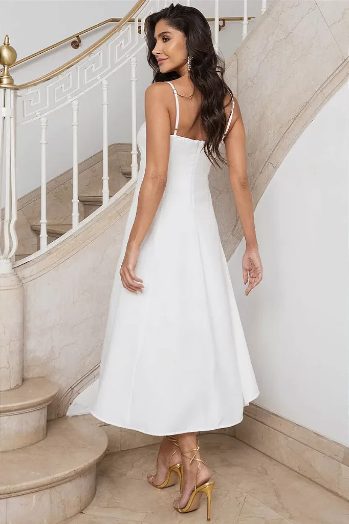VESTIDO MIDI AMANDA DETALHE VAZADO COM BOLSOS - OFF WHITE