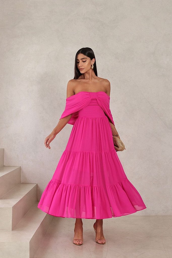 VESTIDO MIDI CAMILA CHIFFON - PINK