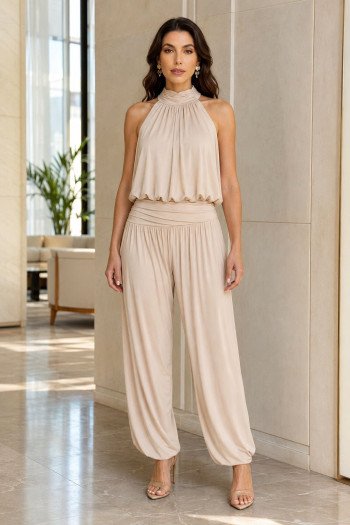 CONJUNTO IPANEMA CALÇA ALADIM E BLUSA FRENTE ÚNICA - CHAMPAGNE