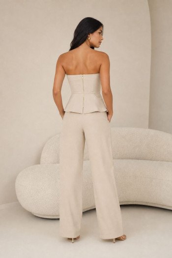CONJUNTO LEBLON ALFAITARIA BLUSA PEPLUM DETALHE BOTÕES - BEGE