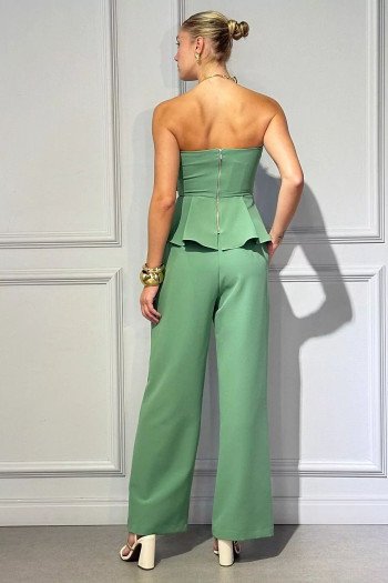 CONJUNTO LEBLON ALFAITARIA BLUSA PEPLUM DETALHE BOTÕES - VERDE