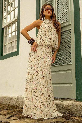CONJUNTO GARDEN BLUSA E SAIA ESTAMPADA - OFF WHITE