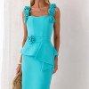 VESTIDO NEW ROMANTICS LONGUETE ALFAIATARIA - TURQUESA