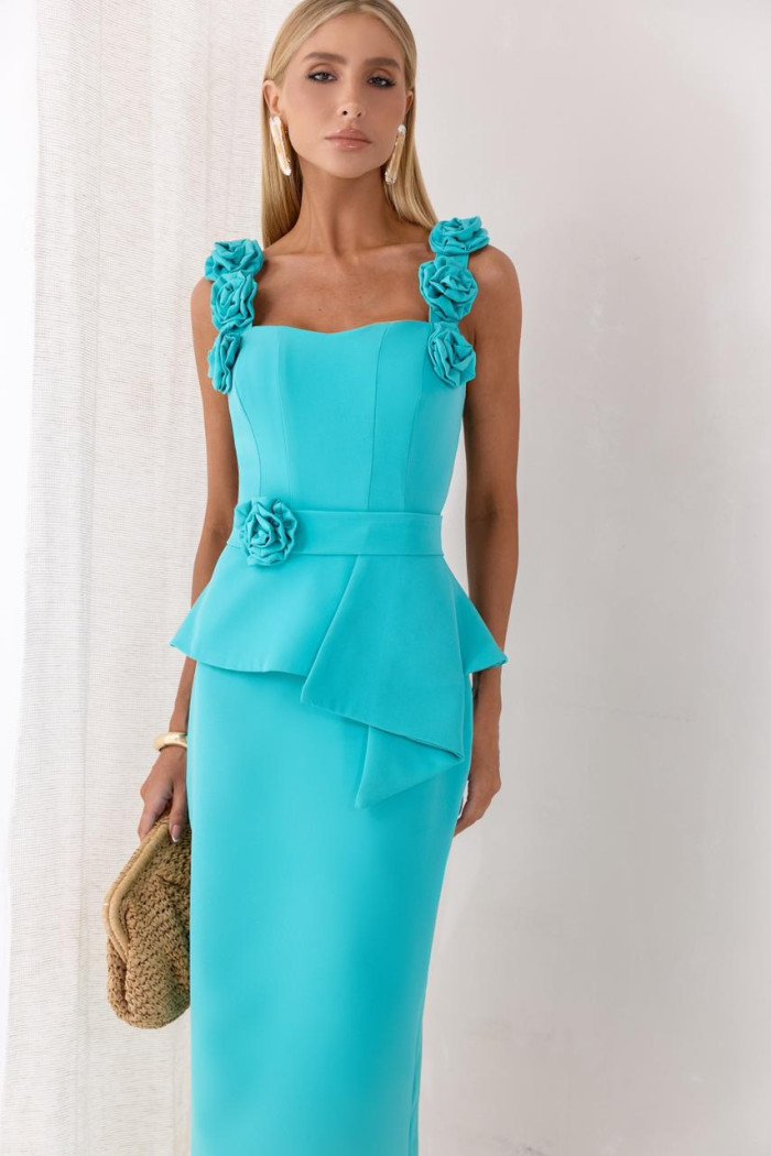 VESTIDO NEW ROMANTICS LONGUETE ALFAIATARIA - TURQUESA
