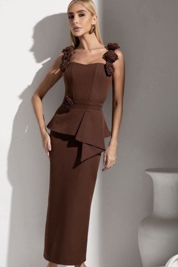 VESTIDO NEW ROMANTICS LONGUETE ALFAIATARIA - MARROM