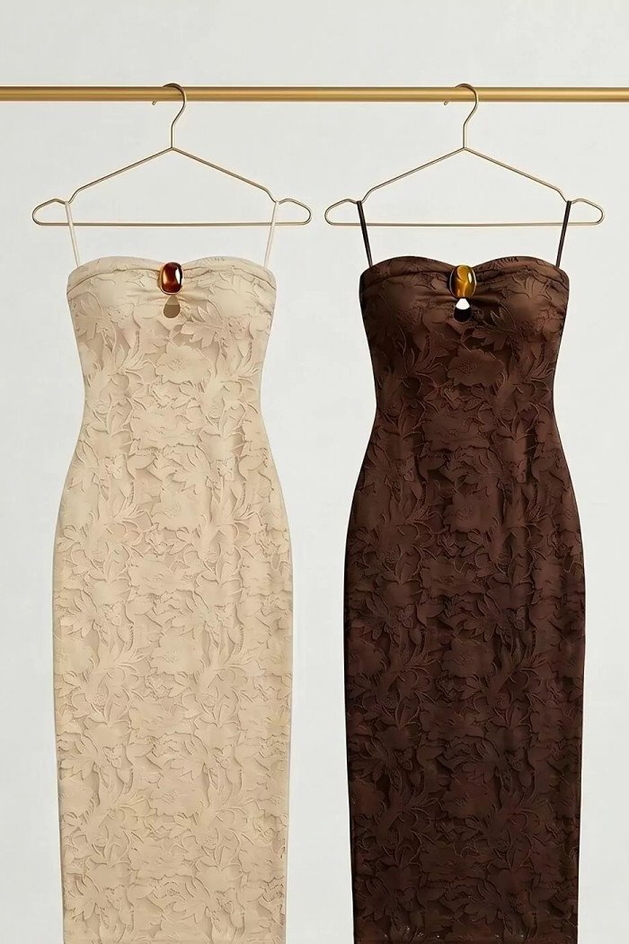 VESTIDO AMÉLIA LONGUETE MALHA DEVORÊ COM FIVELA - MARROM