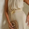 VESTIDO LONGO TALITA FRENTE ÚNICA DETALHE FIVELA - BEGE