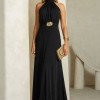 VESTIDO LONGO TALITA FRENTE ÚNICA DETALHE FIVELA - PRETO
