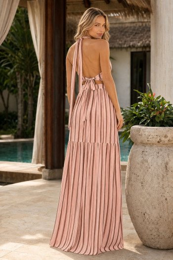 VESTIDO DIANA LONGO CHIFFON FRENTE ÚNICA - ROSA