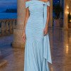 VESTIDO RIVIA LONGO DRAPEADO COM CAPA - AZUL