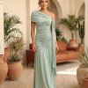 VESTIDO RIVIA LONGO DRAPEADO COM CAPA - VERDE ACQUA