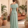 VESTIDO RIVIA LONGO DRAPEADO COM CAPA - VERDE ACQUA