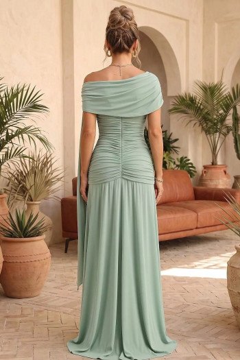 VESTIDO RIVIA LONGO DRAPEADO COM CAPA - VERDE ACQUA