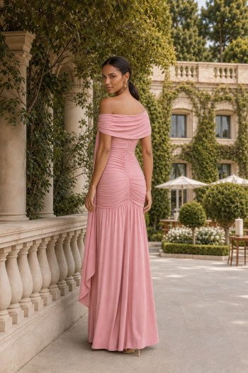 VESTIDO RIVIA LONGO DRAPEADO COM CAPA - ROSA