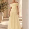 VESTIDO DE FESTA ALICE MICROTULE COM CAPA - AMARELO MANTEIGA