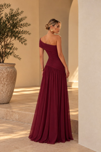 VESTIDO DE FESTA ALICE MICROTULE COM CAPA - VINHO